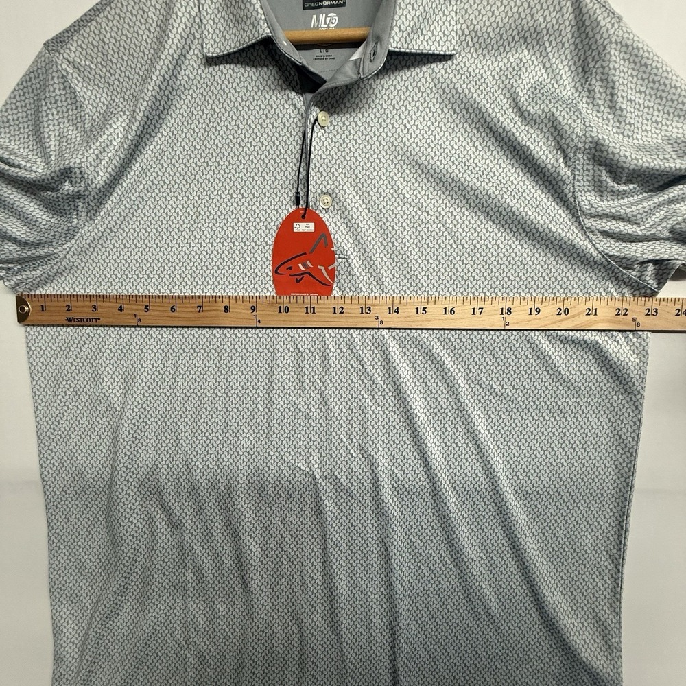 Greg Norman ML75 Polo Shirt L Gray Pattern Solar XP Golf NWT Mens - Picture 12 of 13